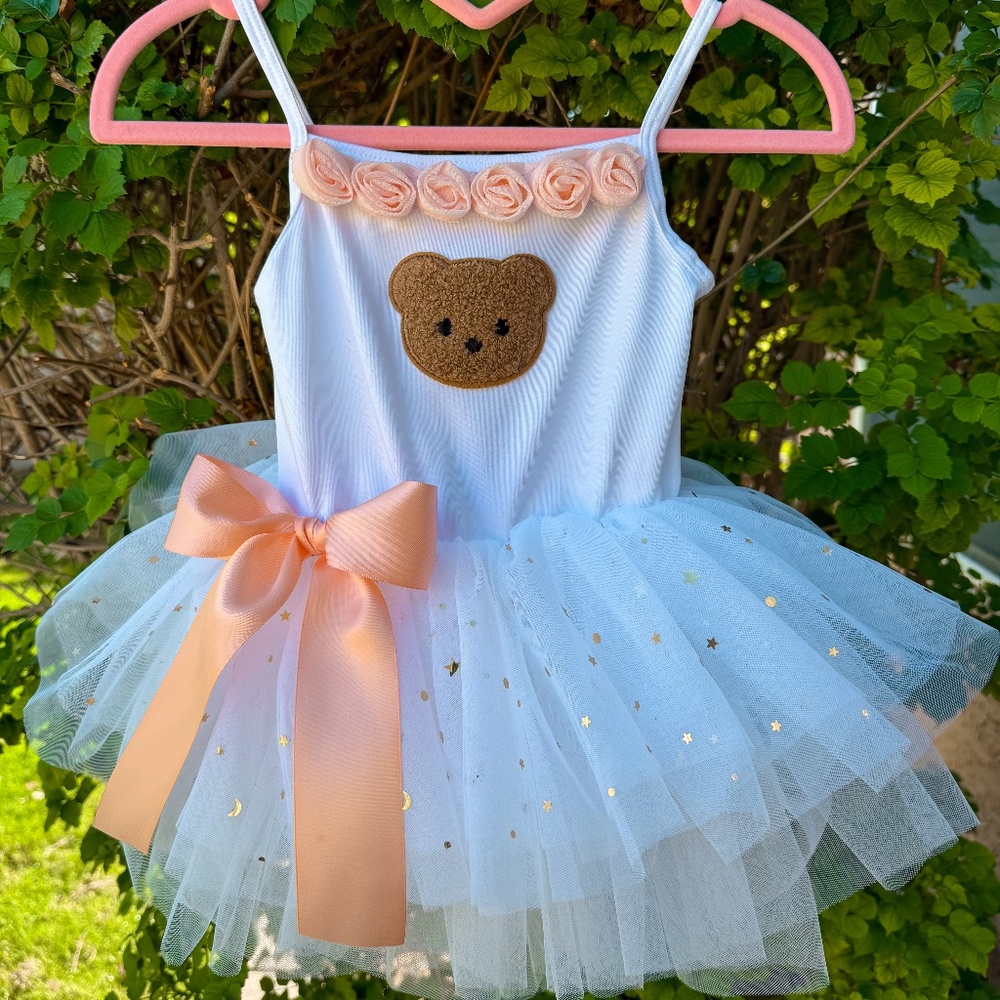Chenille Teddy Bear and Rosettes Tutu Dress Size 1-2 Years